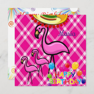 Happy Birthday Card Einladung Flamingo