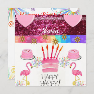 Happy Birthday Card Einladung Flamingo