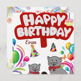 Happy Birthday Card Einladung Katzen