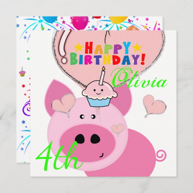 Happy Birthday Card Einladung Pig (Vorne/Hinten)