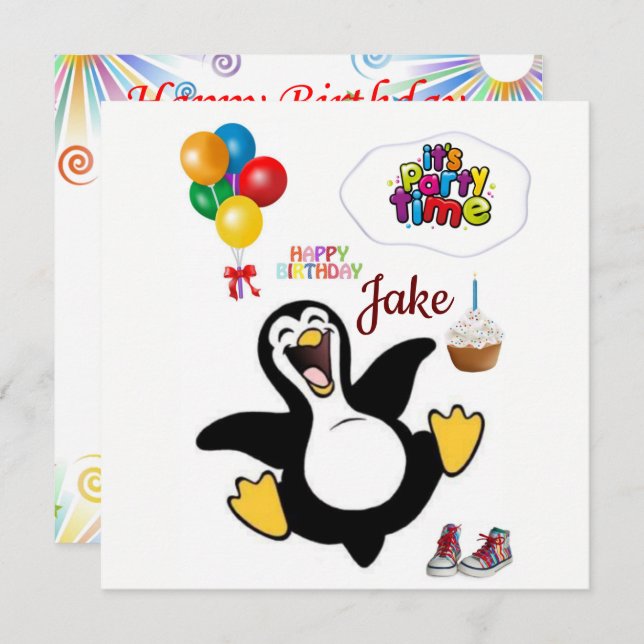 Happy Birthday Card Einladung Pinguin (Vorne/Hinten)