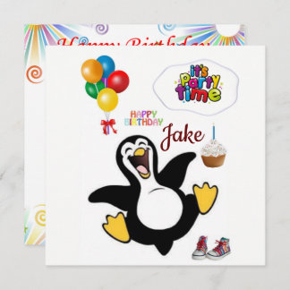Happy Birthday Card Einladung Pinguin