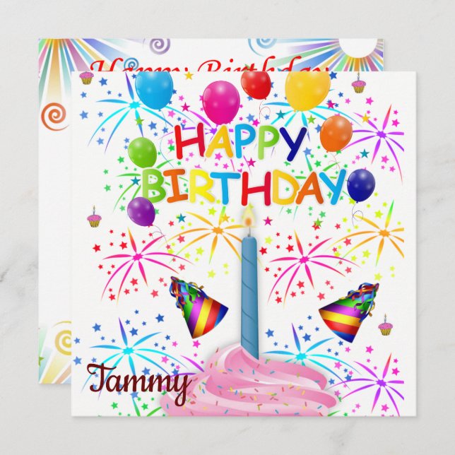 Happy Birthday Card Einladung Pink Cupcake (Vorne/Hinten)