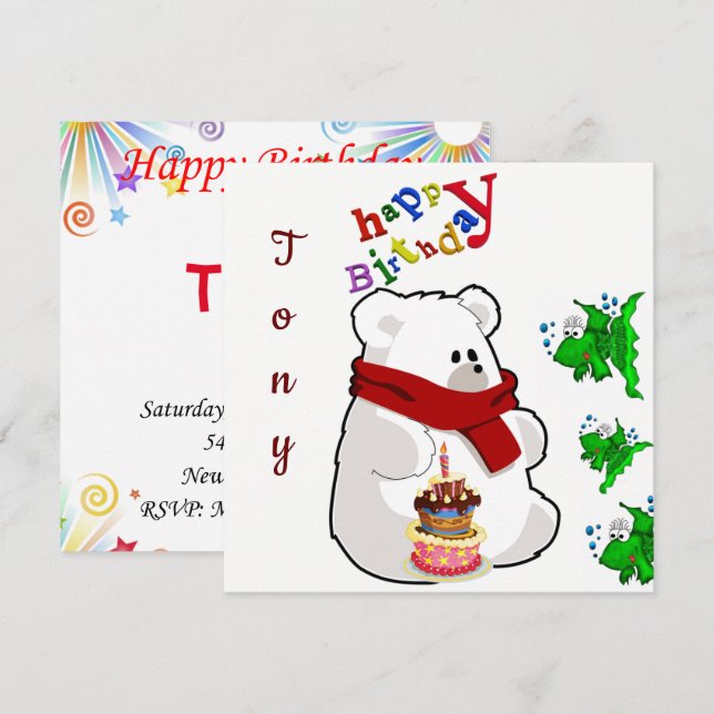 Happy Birthday Card Einladung Polar Bär (Vorne/Hinten)
