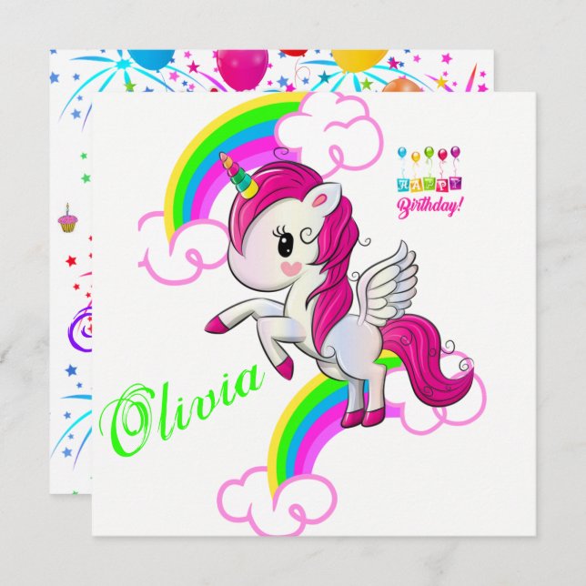 Happy Birthday Card Einladung Pony (Vorne/Hinten)