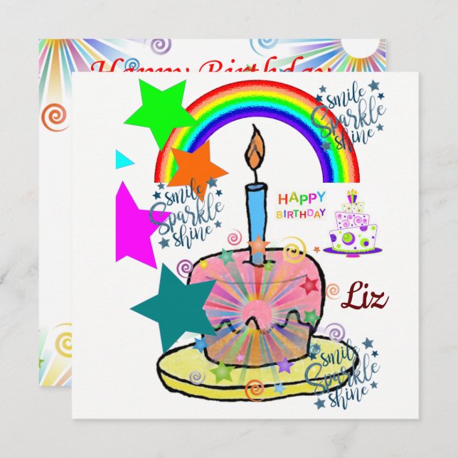 Happy Birthday Card Einladung Rainbow (Vorne/Hinten)