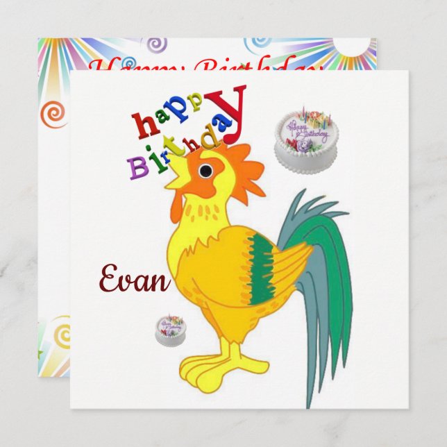 Happy Birthday Card Einladung Rooster (Vorne/Hinten)