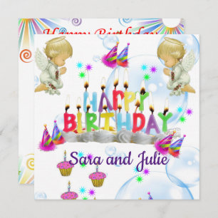 Happy Birthday Card Einladung Twin Angels