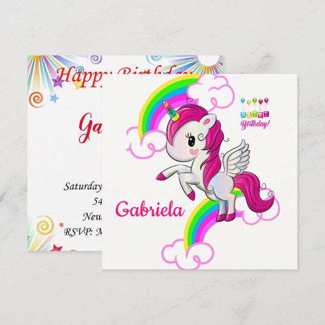 Happy Birthday Card Einladung Unicorn (Vorne/Hinten)