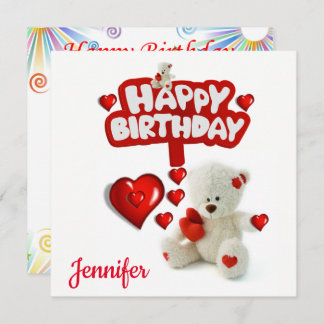 Happy Birthday Card Einladung White Teddy Bär