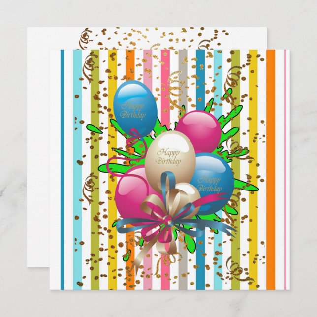 Happy Birthday Card Einladungs-Ballons Einladung (Vorne/Hinten)