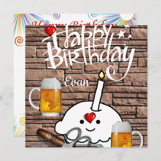 Happy Birthday Card Einladungsbier Einladung (Vorne/Hinten)