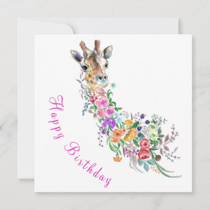 Happy Birthday Card farbenfrohe Blumengiraffe Karte