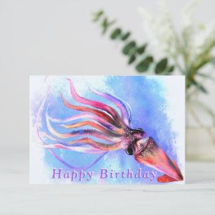 Happy Birthday Card Farbenfroher Tintenfisch - Mal