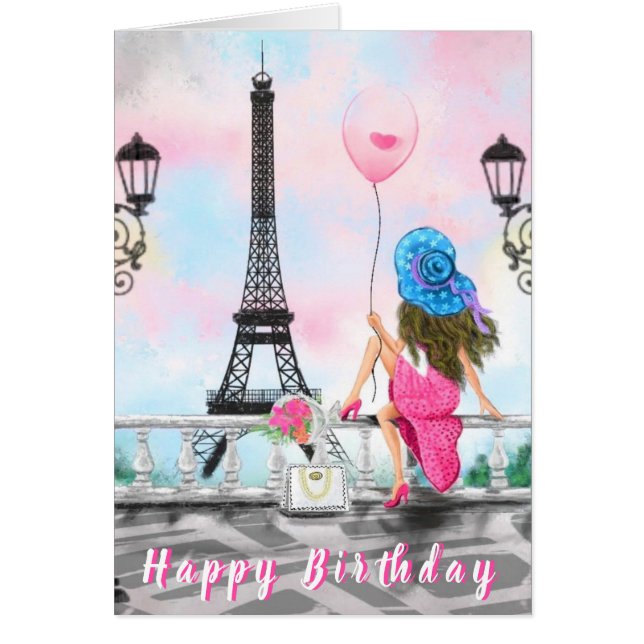 Happy Birthday Card Frau in Paris (Vorne)