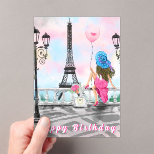 Happy Birthday Card Frau in Paris Eiffelturm Acryleinladungen