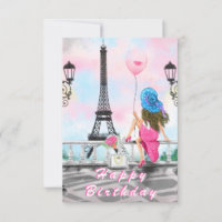 Happy Birthday Card Frau in Paris Eiffelturm