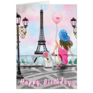 Happy Birthday Card Frau mit Pink Balloon