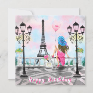 Happy Birthday Card Frau mit Pink Heart Balloon Karte