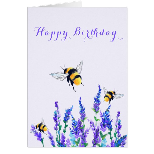 Happy Birthday Card Frühjahrsblumen und Bienen (Vorne)