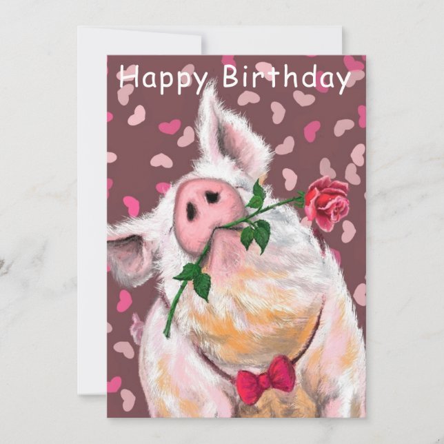 Happy Birthday Card Funny Gentleman Pig mit Rose Karte (Vorderseite)
