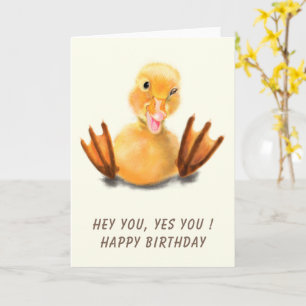 Happy Birthday Card Funny Yellow Duck Playful Wink Karte