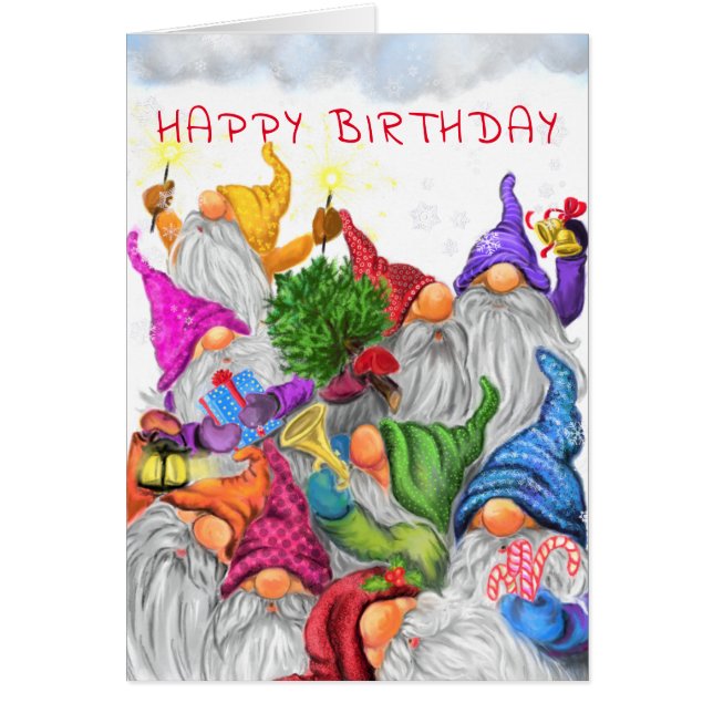 Happy Birthday Card Gnomes Paty Fun (Vorne)