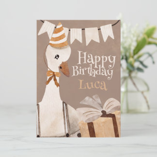Happy Birthday Card Goose with birthday gift Feiertagskarte