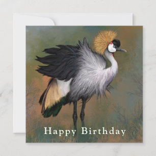 Happy Birthday Card Gray Crowned Crane Bird Karte