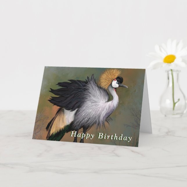 Happy Birthday Card Gray Crowned Crane Bird Karte (Kleine Pflanze)