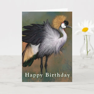 Happy Birthday Card Gray Crowned Crane Bird Karte