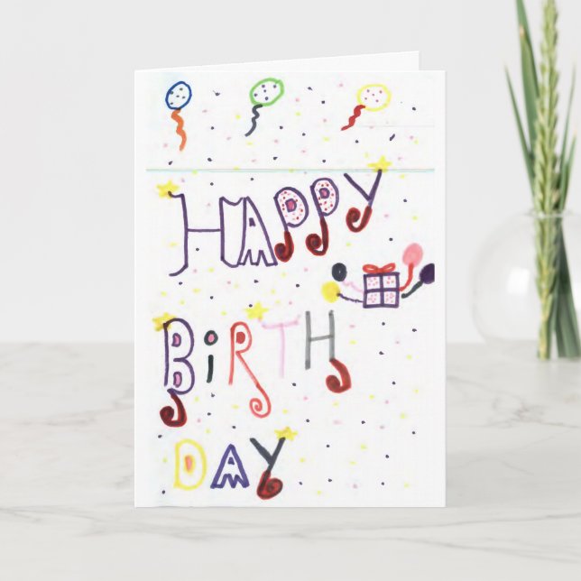 Happy Birthday Card - Handmade Kids' Zeichn! Karte (Vorderseite)