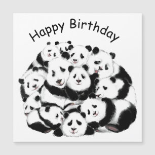Happy Birthday Card Happy Pandas Family Big Hug Magnetkarte