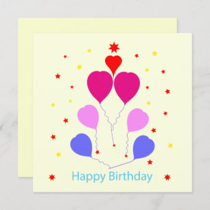 Happy Birthday Card Herz Shaped Balloons Stars
