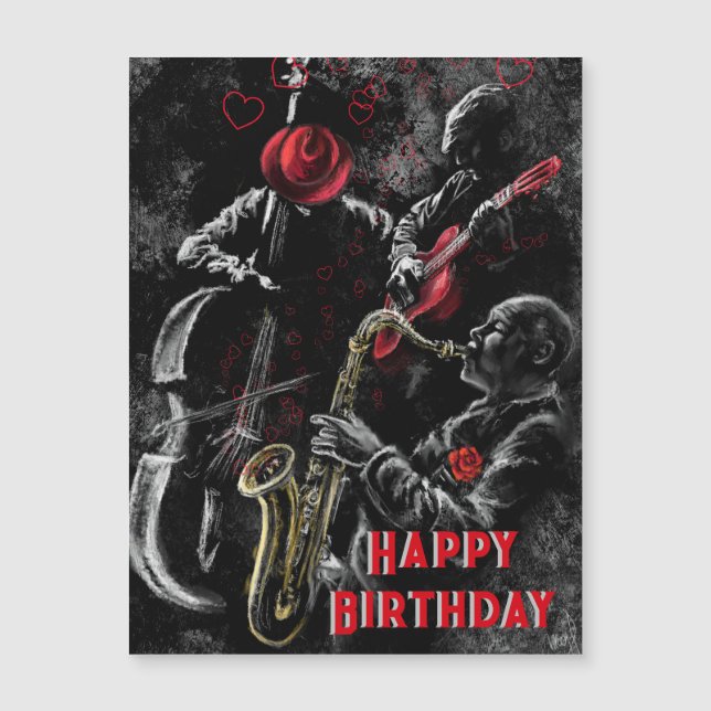 Happy Birthday Card Jazz Music Band Magnetkarte (Vorderseite)