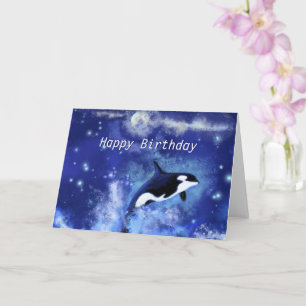 Happy Birthday Card Killer Wale auf Vollmond Karte