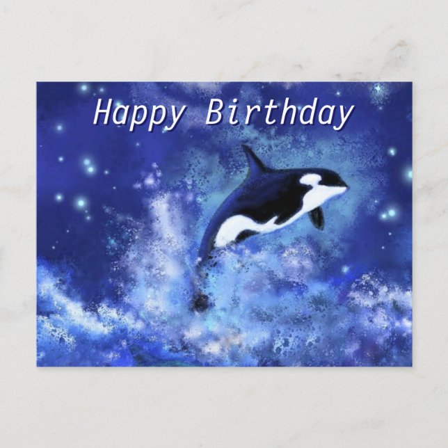 Happy Birthday Card Killer Whale auf Vollmond Postkarte (Vorderseite)