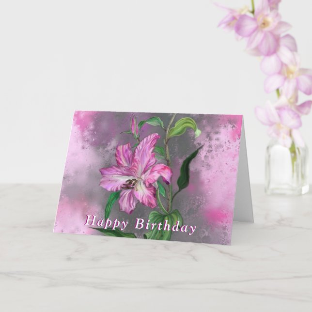 Happy Birthday Card Lila Pink Lily Blume Karte (Orchidee)
