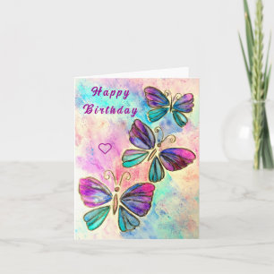 Happy Birthday Card Lila Rosa Schmetterlinge Karte