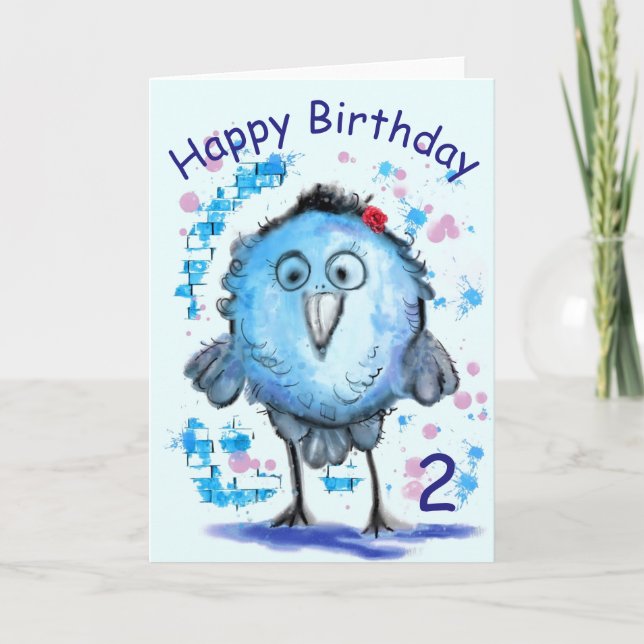 Happy Birthday Card Little Blue Bird Karte (Vorderseite)