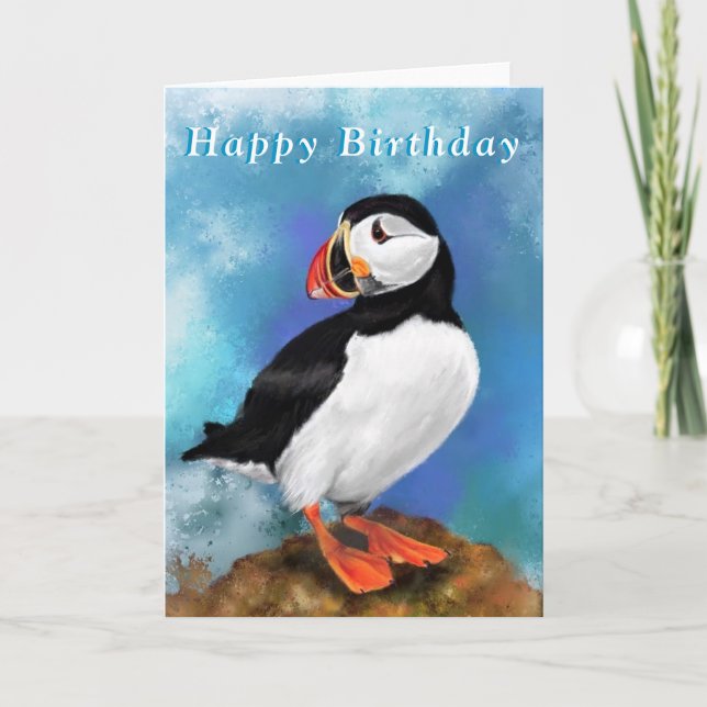 Happy Birthday Card mit Atlantic Puffin Bird Karte (Vorderseite)