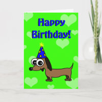 Happy Birthday Card mit Cartoon Dackel