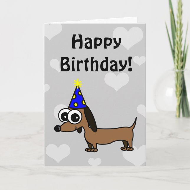 Happy Birthday Card mit Cartoon Dackel Karte (Vorderseite)