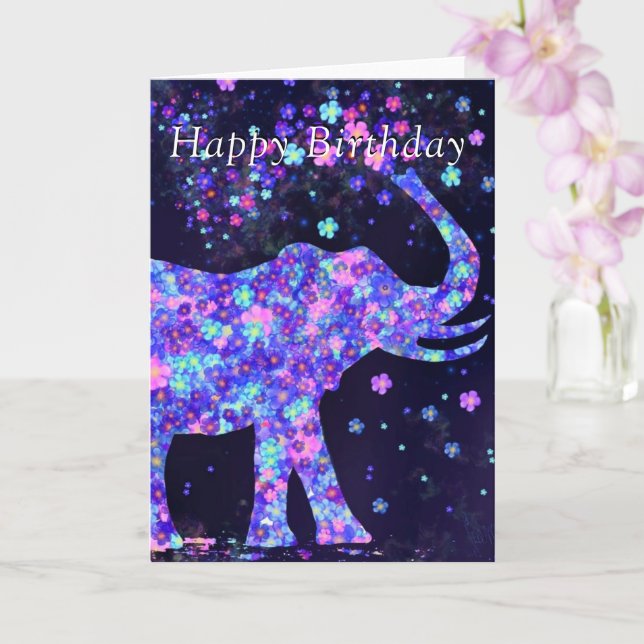 Happy Birthday Card mit Elefanten-Blume Karte (Orchidee)