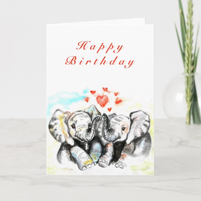 Happy Birthday Card mit Elephant Couple Karte (Vorderseite)