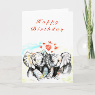 Happy Birthday Card mit Elephant Couple Karte