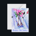 Happy Birthday Card mit Funny Pink Flamingo Skier Mitteilungskarte<br><div class="desc">Glückliche Geburtstagskarte mit Funny Pink Flamingo Skier - Cartoon Zeichnend Comic Spaß glücklicher Vogel - Wählen / Fügen Sie Ihren einzigartigen Text / Name / Farbe - Make Your Special Gift - Neu vergrössern und verschieben oder entfernen und fügen Sie Elemente / Bild mit Anpassungs-Tool! - Zeichn und Design von...</div>