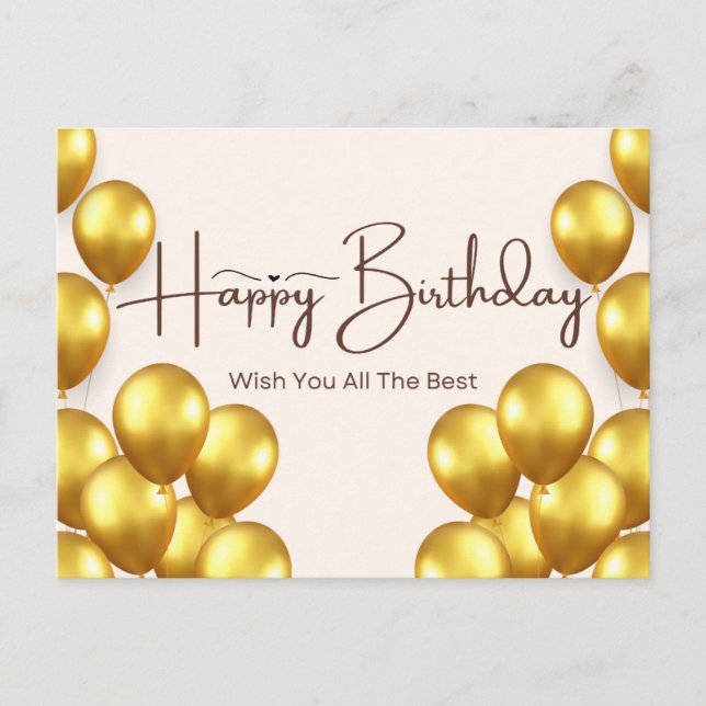 Happy Birthday Card mit Gold Balloons Postkarte (Vorderseite)