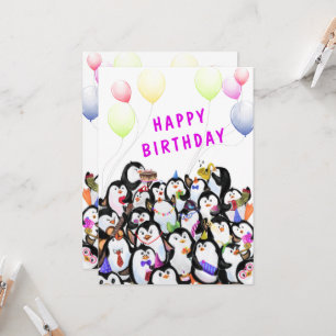 Happy Birthday Card mit Happy Pinguin Party