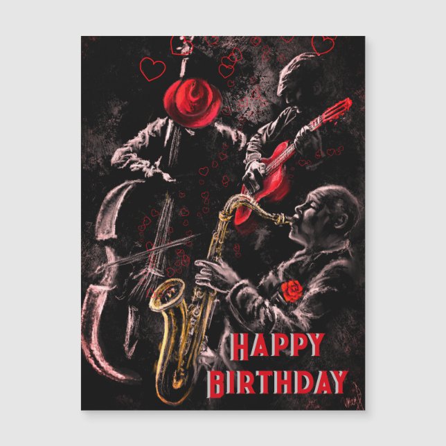 Happy Birthday Card mit Jazz Music Band Magnetkarte (Vorderseite)